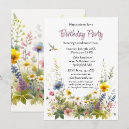 Invitación de cumpleaños con flores silvestres