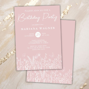 Invitación de cumpleaños con flores silvestres ros