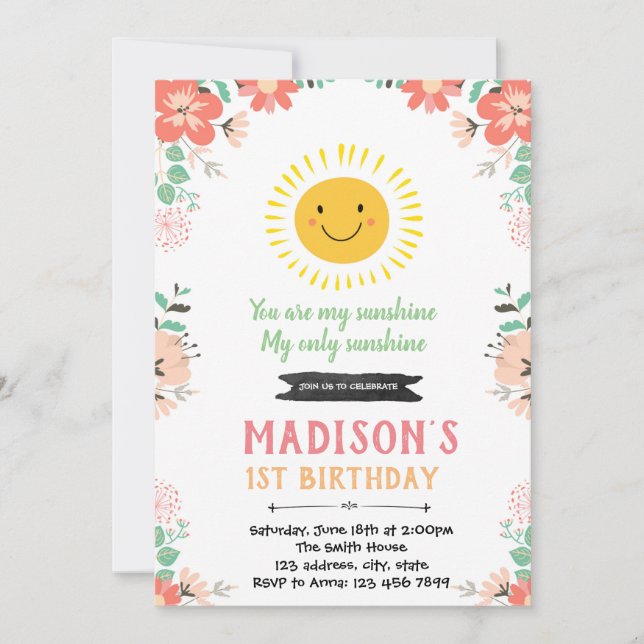 invitación de cumpleaños con flores soleadas (Anverso)