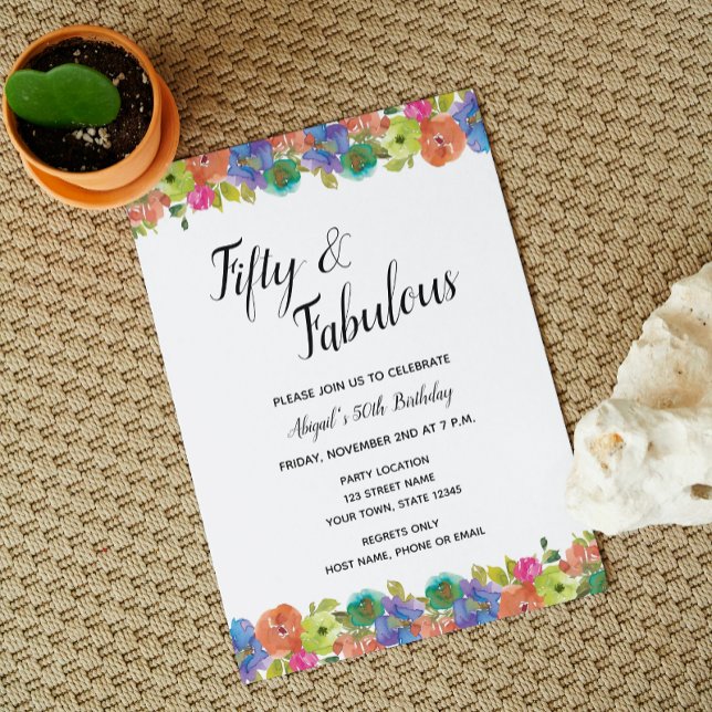 Invitación de cumpleaños con floridas brillantes (Subido por el creador)