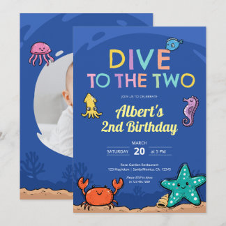Invitación de cumpleaños con foto al mar azul