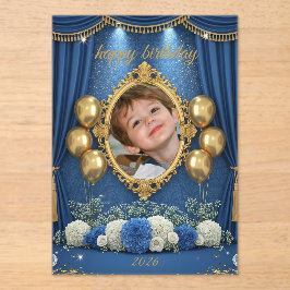 Invitación de cumpleaños con foto azul real para n