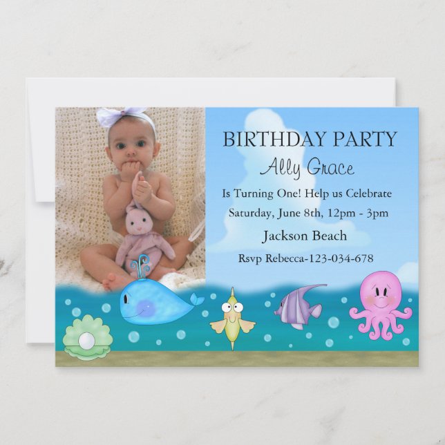 Invitación de cumpleaños con foto bajo el mar (Anverso)