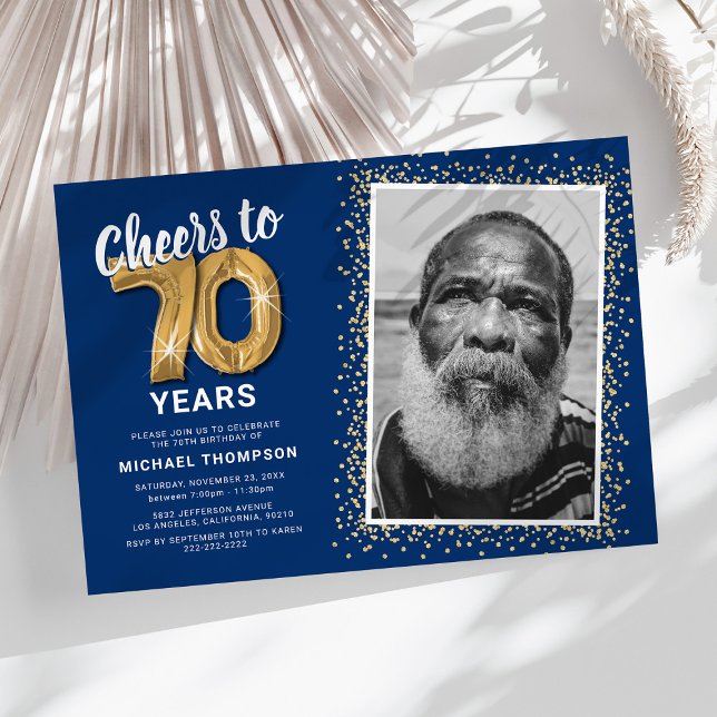Invitación de cumpleaños con foto Blue Gold 70 (Subido por el creador)