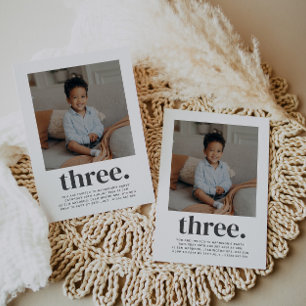 Invitación de cumpleaños con foto cuadrada triple