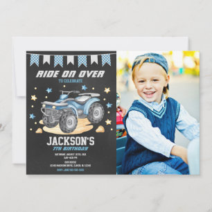 Invitación de cumpleaños con foto de 4 ruedas / Cu