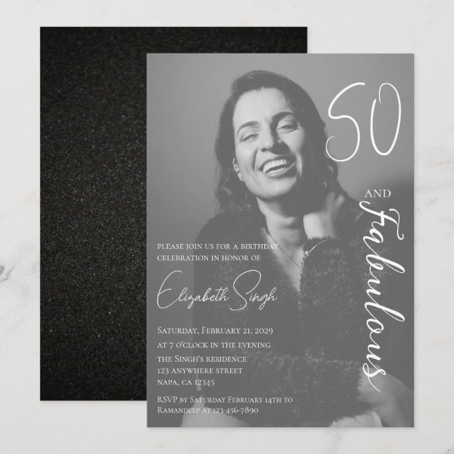 Invitación de cumpleaños con foto de 50 y fabuloso (Anverso / Reverso)
