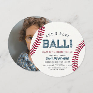 Invitación de cumpleaños con foto de béisbol Let's