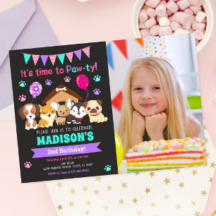 Invitación de cumpleaños con foto de cachorro / Fi