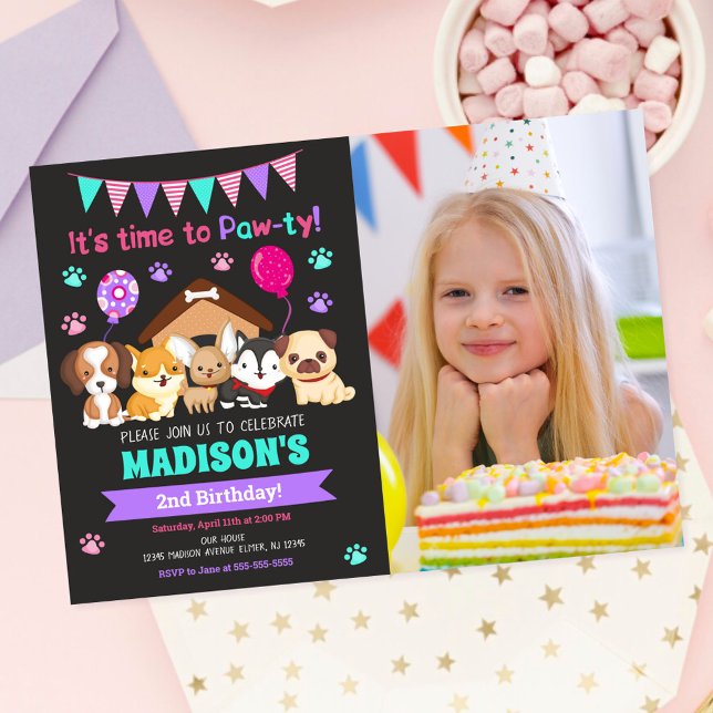 Invitación de cumpleaños con foto de cachorro / Fi (Subido por el creador)