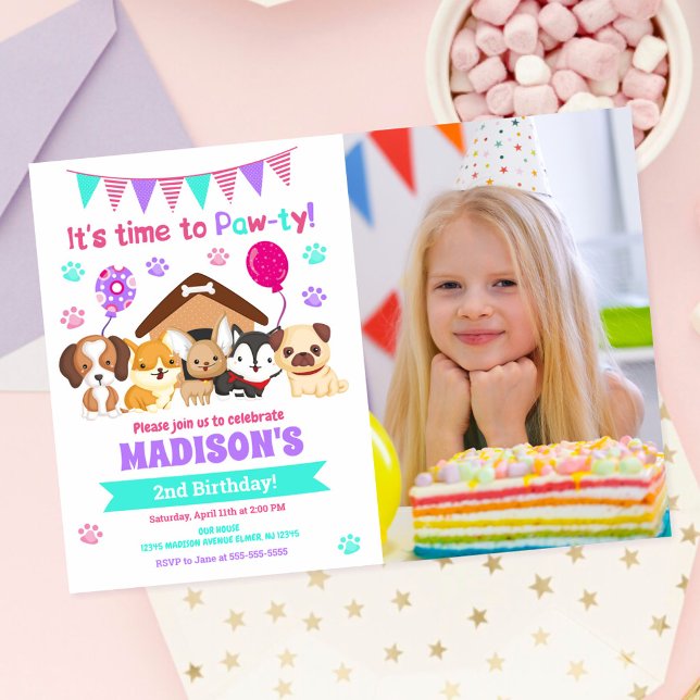 Invitación de cumpleaños con foto de cachorro / Fi (Subido por el creador)