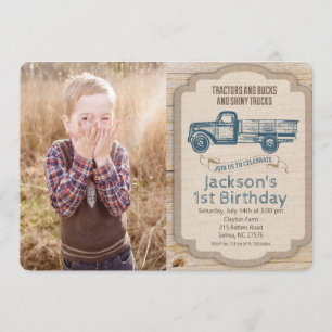 Invitación de cumpleaños con foto de camión de cie