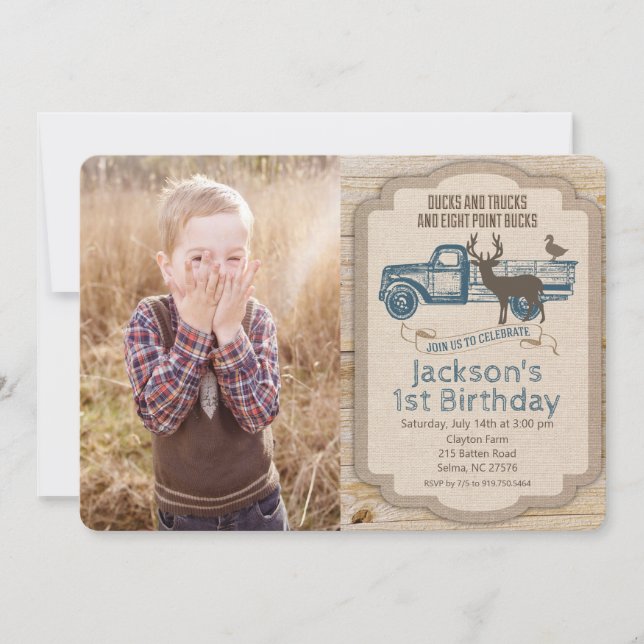 Invitación de cumpleaños con foto de camión de cie (Anverso)