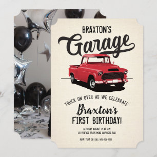 Invitación de cumpleaños con foto de camión vintag