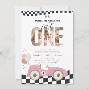 Invitación de cumpleaños con foto de coche de carr