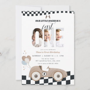 Invitación de cumpleaños con foto de coche de carr
