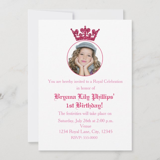 Invitación de Cumpleaños con Foto de Corona Real d (Anverso)