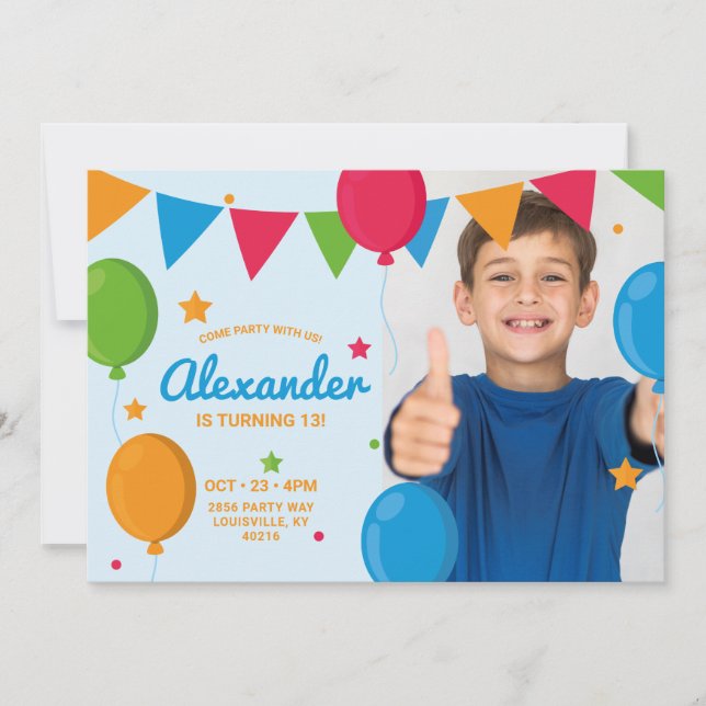 Invitación de cumpleaños con foto de estrellas de  (Anverso)