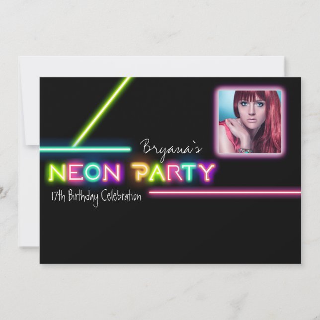 Invitación de cumpleaños con foto de fiesta de NEÓ (Anverso)