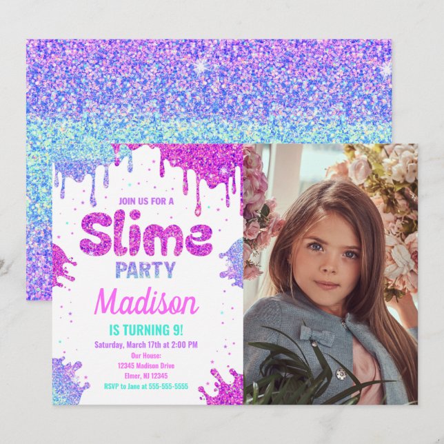 Invitación de cumpleaños con foto de fiesta de sli (Anverso / Reverso)