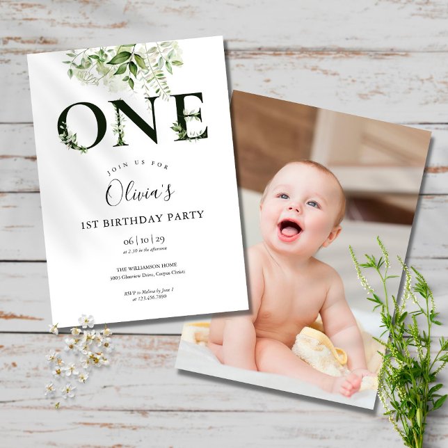 Invitación de Cumpleaños con Foto de Flora Elegant (Subido por el creador)