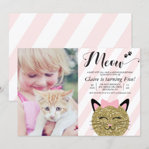 Invitación de cumpleaños con foto de gatito para c