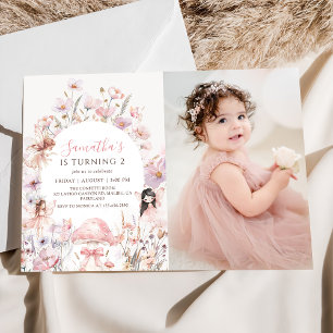 Invitación de cumpleaños con foto de hada floral r