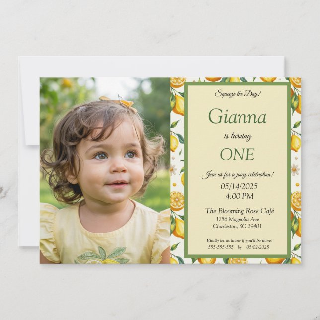 Invitación de cumpleaños con foto de Lemon Little  (Anverso)