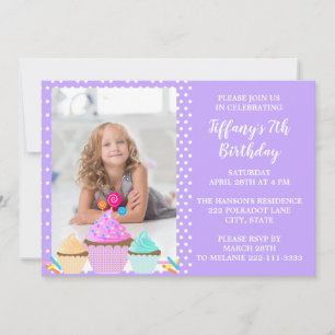 Invitación de cumpleaños con foto de lunares morad