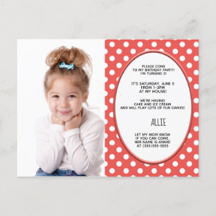 Invitación de cumpleaños con foto de lunares rojos