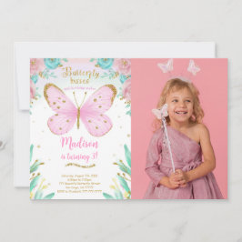 Invitación de cumpleaños con foto de mariposa acua