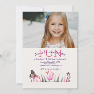 Invitación de cumpleaños con foto de mariposa llam