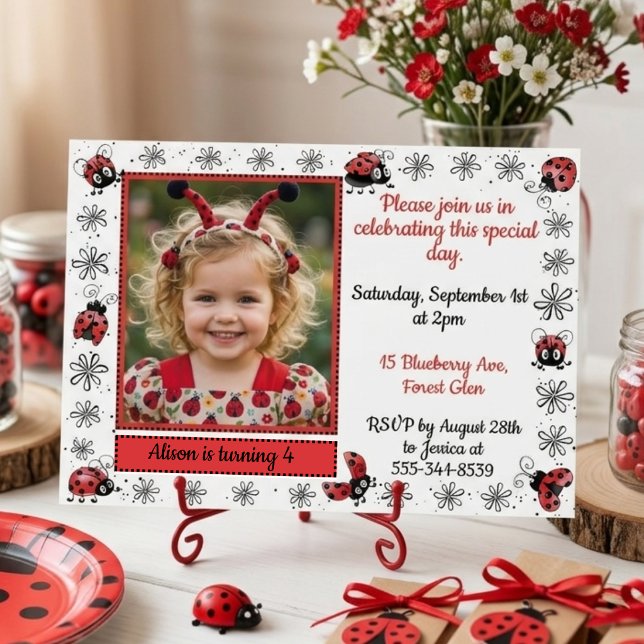 Invitación de cumpleaños con foto de mariquita cap (Subido por el creador)