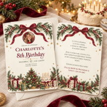 Invitación de cumpleaños con foto de Navidad con l