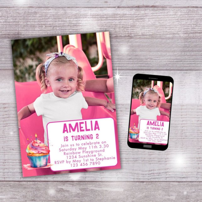 Invitación de cumpleaños con foto de niña con past (Subido por el creador)