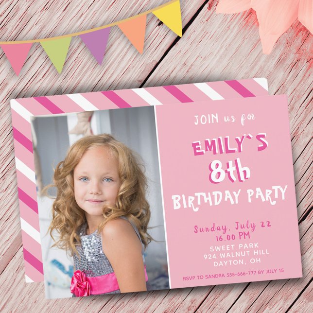 Invitación de Cumpleaños con Foto de Niña Rosa (Subido por el creador)