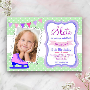 Invitación de cumpleaños con foto de niñas patinan