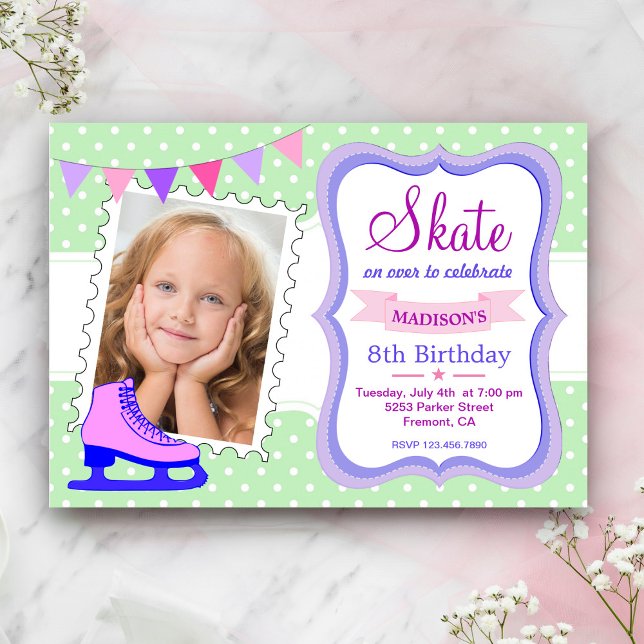 Invitación de cumpleaños con foto de niñas patinan (Subido por el creador)