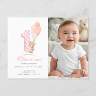 Invitación de cumpleaños con foto de osito de pelu