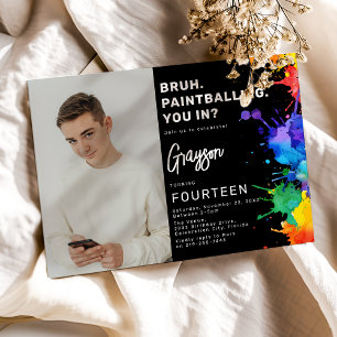 Invitación de cumpleaños con foto de paintball