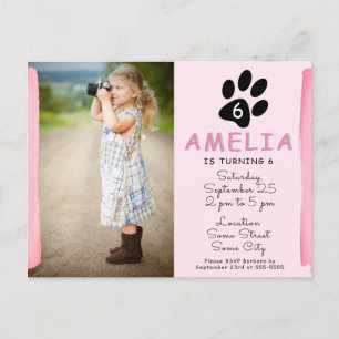Invitación de cumpleaños con foto de pata rosa lin