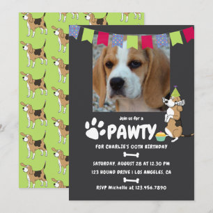 invitación de cumpleaños con foto de perro Beagle