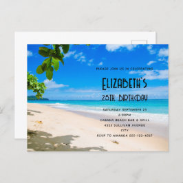 Invitación de cumpleaños con foto de playa tropica