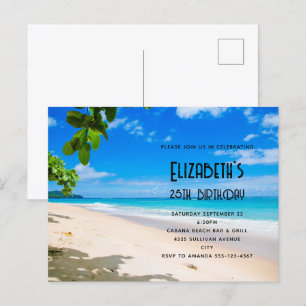 Invitación de cumpleaños con foto de playa tropica