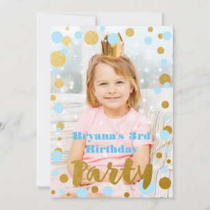 Invitación de Cumpleaños con Foto de Puntos Azules