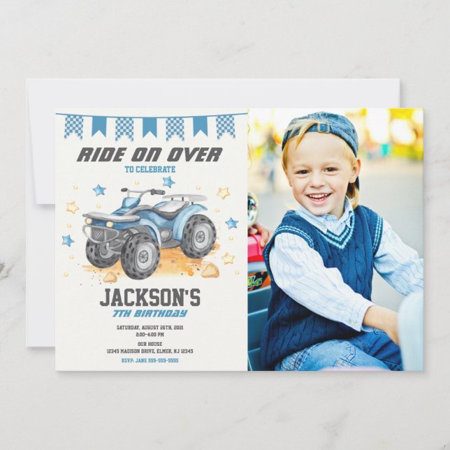 Invitación de cumpleaños con foto de Quad / Moto d (Anverso)