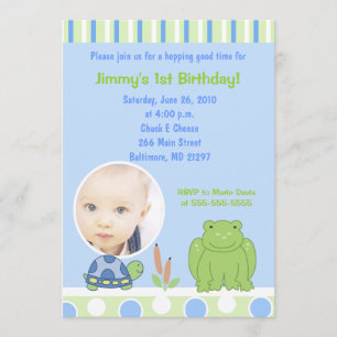 Invitación de cumpleaños con foto de rana y tortug