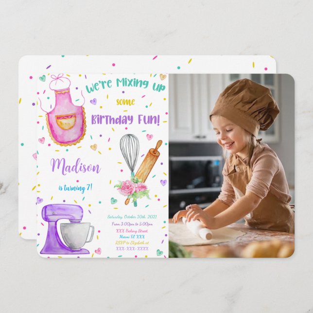 Invitación de Cumpleaños con Foto de Repostería (Anverso / Reverso)