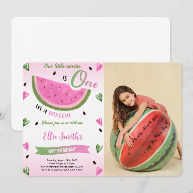 Invitación de cumpleaños con foto de sandía (Anverso / Reverso)