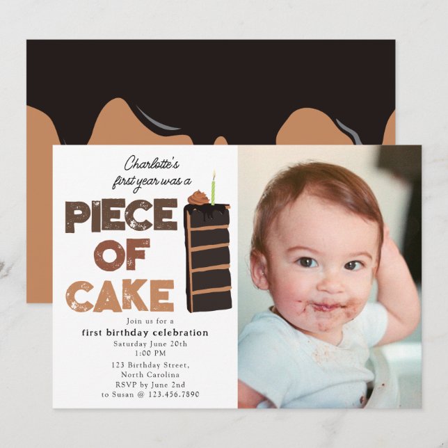 Invitación de Cumpleaños con Foto de Tarta de Choc (Anverso / Reverso)